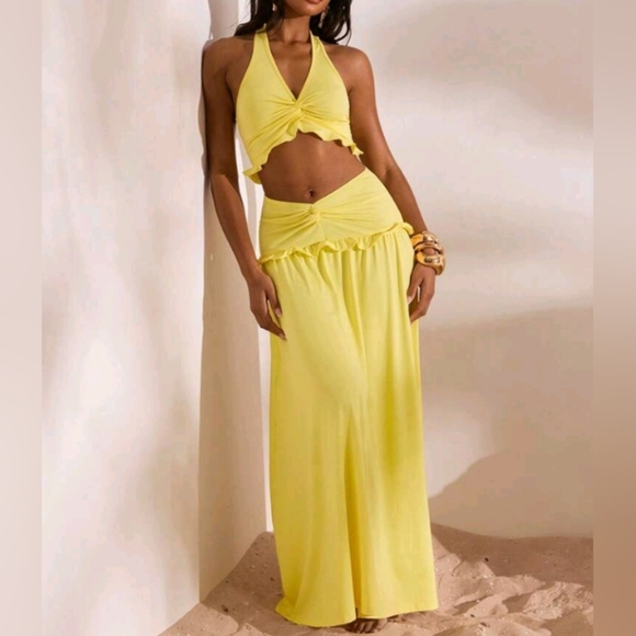 Summer Outdoor Holiday Date Outfit, Outdoor Vacation Halter Top With Bra Skirt - Picture 4 of 8